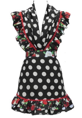 Flamenco Apron and Shawl Set / Polka Dots / Black / JPA-8