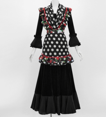 Flamenco Apron and Shawl Set / Polka Dots / Black / JPA-8