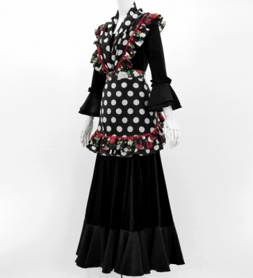 Flamenco Apron and Shawl Set / Polka Dots / Black / JPA-8