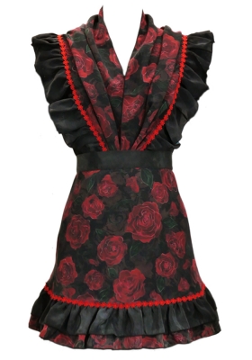 Flamenco Apron and Shawl Set / Roses / Black / JPA-9