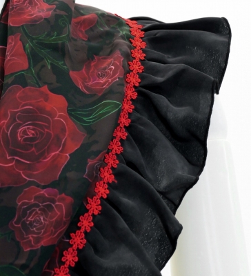 Flamenco Apron and Shawl Set / Roses / Black / JPA-9