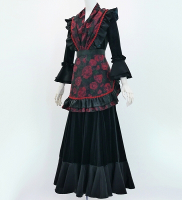 Flamenco Apron and Shawl Set / Roses / Black / JPA-9