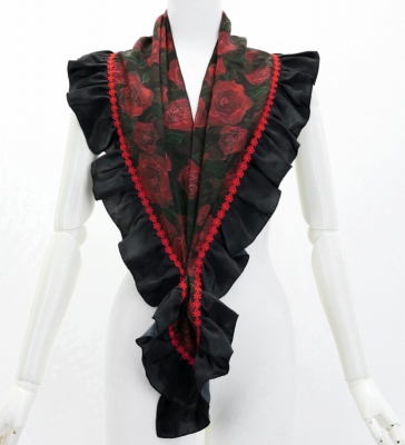 Flamenco Apron and Shawl Set / Roses / Black / JPA-9
