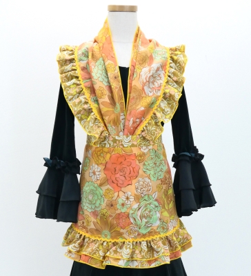 Kids Flamenco Apron and Shawl Set / Floral / Orange / JPAp-11