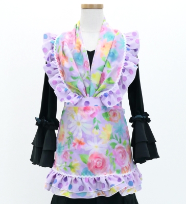 Kids Flamenco Apron and Shawl Set / Floral / Lavender & Pink / JPAp-13