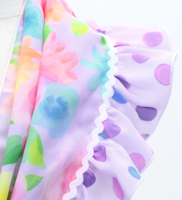 Kids Flamenco Apron and Shawl Set / Floral / Lavender & Pink / JPAp-13