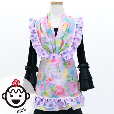 Kids Flamenco Apron and Shawl Set / Floral / Lavender & Pink / JPAp-13