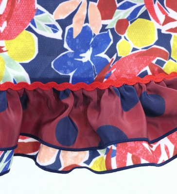Kids Flamenco Apron and Shawl Set / Roses / Blue / JPAp-14