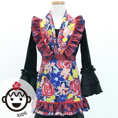 Kids Flamenco Apron and Shawl Set / Roses / Blue / JPAp-14