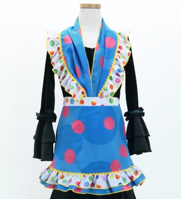 Kids Flamenco Apron and Shawl Set / Polka Dots / Light Blue / JPAp-15