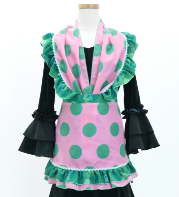 Kids Flamenco Apron and Shawl Set / Polka Dots / Light Pink & Turquoise Blue / JPAp-16