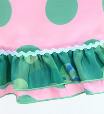 Kids Flamenco Apron and Shawl Set / Polka Dots / Light Pink & Turquoise Blue / JPAp-16