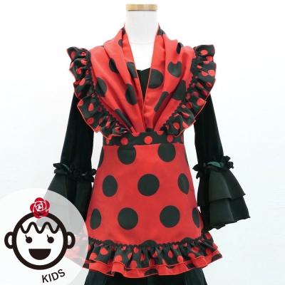 Kids Flamenco Apron and Shawl Set / Polka Dots / Red & Black / JPAp-1