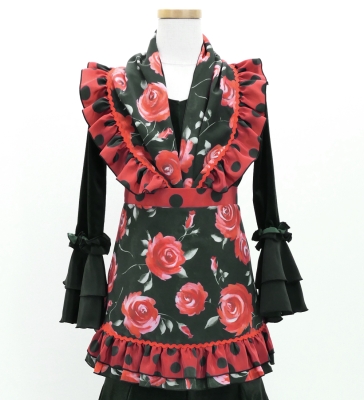 Kids Flamenco Apron and Shawl Set / Rose / Black & Red / JPAp-4
