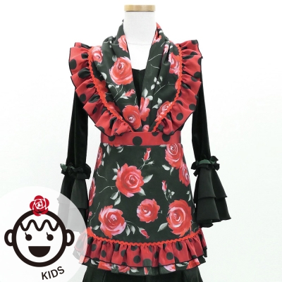 Kids Flamenco Apron and Shawl Set / Rose / Black & Red / JPAp-4