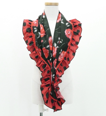 Kids Flamenco Apron and Shawl Set / Rose / Black & Red / JPAp-4