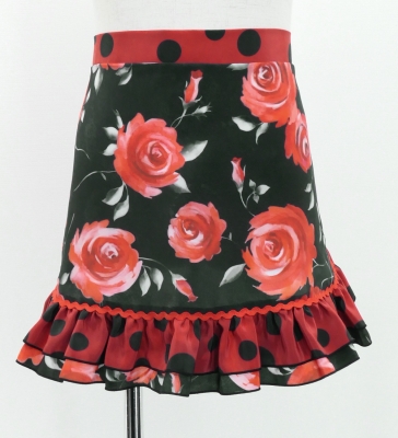 Kids Flamenco Apron and Shawl Set / Rose / Black & Red / JPAp-4