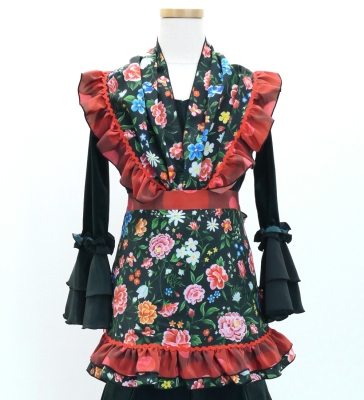 Kids Flamenco Apron and Shawl Set / Floral / Black & Red / JPAp-5