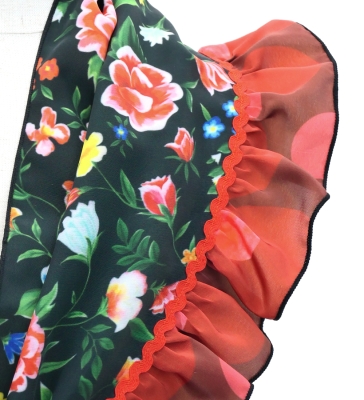Kids Flamenco Apron and Shawl Set / Floral / Black & Red / JPAp-5