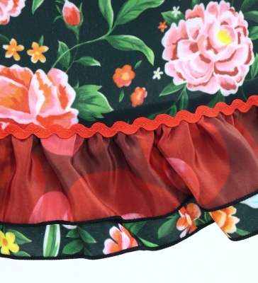 Kids Flamenco Apron and Shawl Set / Rose / Black & Red / JPAp-4