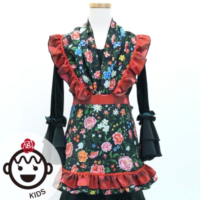 Kids Flamenco Apron and Shawl Set / Floral / Black & Red / JPAp-5