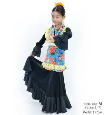 Kids Flamenco Apron and Shawl Set / Roes / Light Blue / JPAp-6