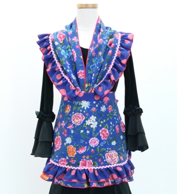 Kids Flamenco Apron and Shawl Set / Floral / Blue / JPAp-7