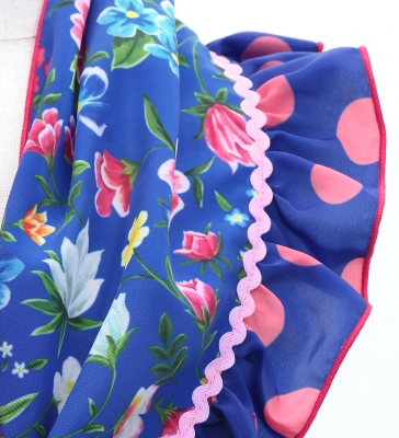 Kids Flamenco Apron and Shawl Set / Floral / Blue / JPAp-7
