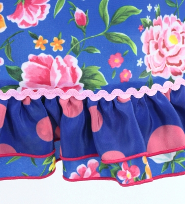 Kids Flamenco Apron and Shawl Set / Floral / Blue / JPAp-7