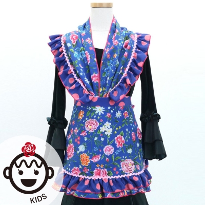Kids Flamenco Apron and Shawl Set / Floral / Blue / JPAp-7