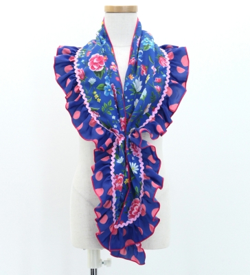 Kids Flamenco Apron and Shawl Set / Floral / Blue / JPAp-7