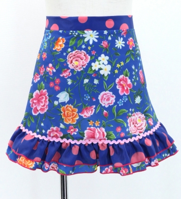 Kids Flamenco Apron and Shawl Set / Floral / Blue / JPAp-7