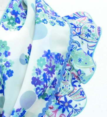 Kids Flamenco Apron and Shawl Set / Floral & Dots / Blue & White / JPAp-9