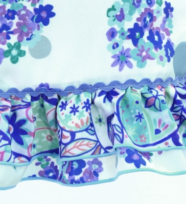 Kids Flamenco Apron and Shawl Set / Floral & Dots / Blue & White / JPAp-9