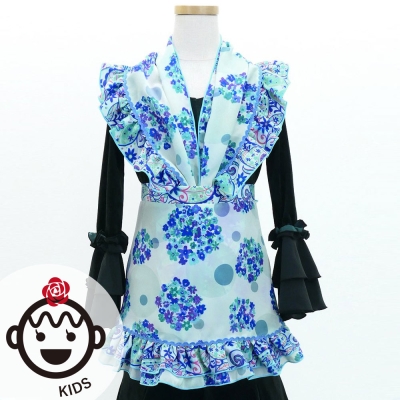 Kids Flamenco Apron and Shawl Set / Floral & Dots / Blue & White / JPAp-9