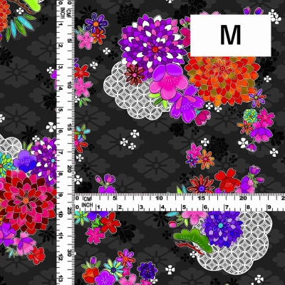 Japan Fabric / Chrysanthemum, Plum Blossom & Cherry Blossom / JWA-005-BK