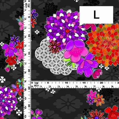 Japan Fabric / Chrysanthemum, Plum Blossom & Cherry Blossom / JWA-005-BK