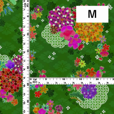 Japan Fabric / Chrysanthemum, Plum Blossom & Cherry Blossom / JWA-005-GR