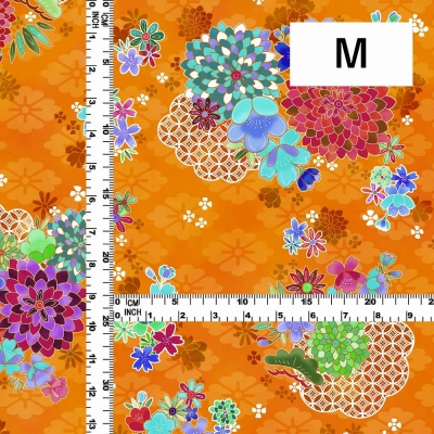 Japan Fabric / Chrysanthemum, Plum Blossom & Cherry Blossom / JWA-005-OR