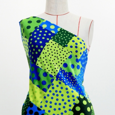 Flamenco Fabric / Dots & Patchwork Style / JKF-195-GRBL