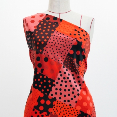 Flamenco Fabric / Dots & Patchwork Style / JKF-195-RDBK