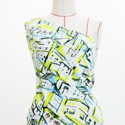 Flamenco Fabric / Townscape Pattern / JKF-197-YEGR