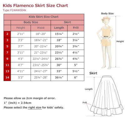 Kids Circular Flamenco Skirt with Frills / Rose & Dots / Black & Red / JFSp-6