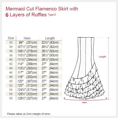 Mermaid Cut Flamenco Skirt with 6 Layers of Ruffles / Black / G2354b