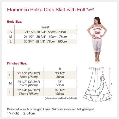Flamenco Polka Dots & Rose Printed Skirt with Frills/ Black / G1873b