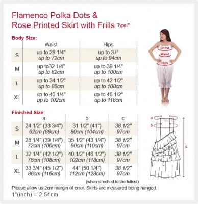 Flamenco Polka Dots & Rose Printed Skirt with Frills/ Black / G1769b