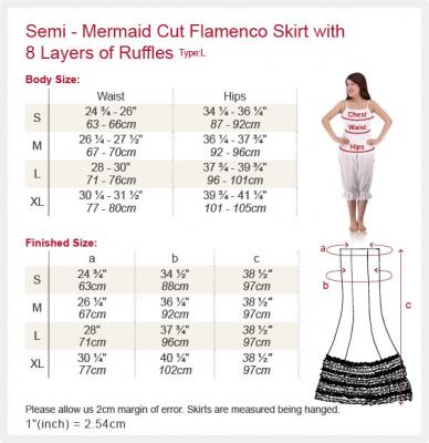Semi-Mermaid Flamenco Polka Dots & Rose Printed Skirt with Frills/ Black / G2037b