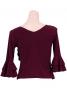 Flamenco Wine Cross Over Blouse with Flounces and Ruffles/ Wine / G1007