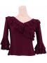 Flamenco Wine Cross Over Blouse with Flounces and Ruffles/ Wine / G1007