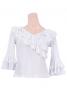 Flamenco White Cross Over Blouse with Flounces and Ruffles/ White / G156